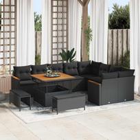 Garden Sofa Set with Cushions 12 pcs Black Poly Rattan