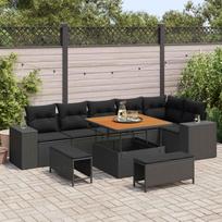 9 Piece Garden Sofa Set with Cushions Black Poly Rattan