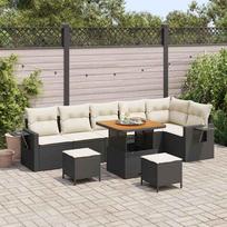 Garden Sofa Set with Cushions 11 pcs Black and Cream Poly Rattan