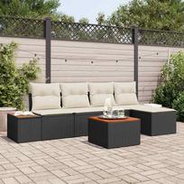 6 Piece Garden Sofa Set with Cushions Black Poly Rattan