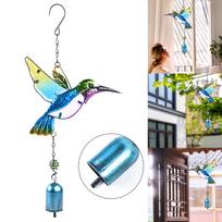 Metal Hummingbird Wind Chime with Bell Hanging Ornament Outdoor Garden Decoration for Patio Porch Balcony Yard One Size