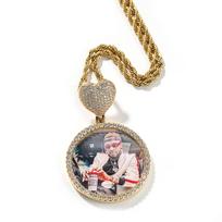 THE BLING KING Round Heart Clasp Medallions Custom Photo Memory Pendant Engrave Name HipHop Jewlery Personalized Men Women Gifts Rope chain&Gold