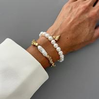 Salircon 2Pcs/Set Exquisite Imitation Pearl Chain Heart Pendant Bracelet Women Vintage Elastic Rope Chain Bangle Jewelry Gift