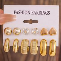 12pcs/24pcs New Artificial Crystal Heart Earring Sets for Women Exaggerated C-Shaped Resin Gold-Plated Earrings Jewelry Gifts