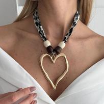 Salircon Vintage Leopard Print Irregular Big Heart Pendant Necklace Women New Fashion Sweater Choker Chain Accessories Jewelry