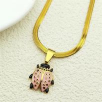 Three Lovely Ladybug Pendant Necklace For Women Men Stainless Steel Gold Color Enamel Insect Party Summer Chain Jewelry Gifts