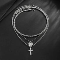 SHIXIN 3Pc/Set Vintage Peach Love Heart Cross Jesus Pendant Choker Necklace Men Multilayer Chain Grunge Jewelry Steampunk Gifts