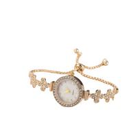 Slim Strap Ladies Quartz Watch Round Dial Leaf Design Women Quartz Watch Small Dial Pull Adjustable Rhinestone Watch auksas