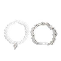 Stackable Imitation Pearl Bracelets Beaded Metal Hand Chain Luxury Heart Pendant Bracelets  Party Style A