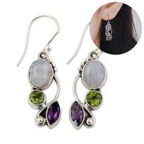 Engagement Wedding Jewelry Dangle  Peridot Moonstone Earrings Amethyst Ear Stud Multi-Gemstone