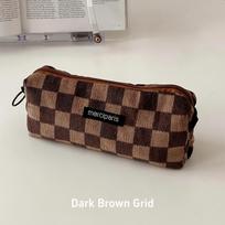 1pcs Corduroy Pencil Bag Pen Case Vintage Flower Grid Artistic Style Student Bag Unique Stationery Storage Pouch School