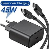 PD 45W USB C įkroviklis Super greitas įkroviklis Tipas C laidas Samsung Galaxy S22 S23 Ultra Note 20 greito įkrovimo telefono įkroviklio adapteriui Black EU And Cable
