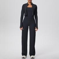 Women's Yoga Set: Cross-Strap Camisole, High-Waist Wide-Leg Pants, Cloud-Feel Zipper Jacket Small