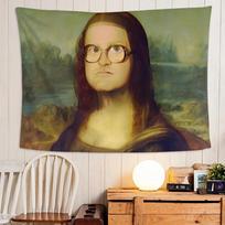 Funny Mona Lisa Meme Tapestry Hilarious Mashup Art Print Wall Hanging for Dorm Room Living Room Party Decor 74x94cm(29x37in)