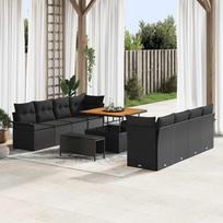 Garden Sofa Set with Cushions 11 pcs Black Poly Rattan