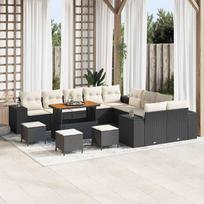 Garden Sofa Set with Cushions 14 pcs Black Poly Rattan