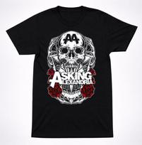 Asking Alexandria AA Skull Skeleton Rose Tee: Bold Metalcore Band Graphic - Cotton Fabric, Unisex Style, Fan Apparel S