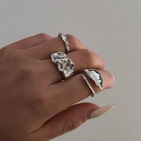Personality Trendy Multi-piece Set Irregular Liquid Metal Pleated Smooth Water Drops Opening Rings for Women Finger Jewelry Sets resizable