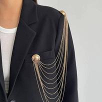 SHIXIN 2026 Creative Metal Tassel Chain Brooch MultiLayer Exaggerated Geometric Suit Pins Clip Fashion Banquet Jewelry Accessory