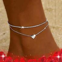 Elegant Sparkling Double Layer Heart Pendant Anklet for Women Bohemian Style Sexy Chain Summer Hoilday Jewelry Gifts sidabras