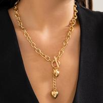 Salircon Punk Heart Shaped Pendant Necklace Women's Fashion O-shaped Chain Buckle Necklace Sexy Chest Chain Body Jewelry Gift