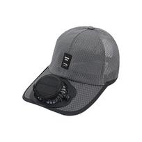 Fashion Breathable Sunhat with Solar Fan USB Charging Full Mesh Cooling Fan Hat Quick Dry Sun Protection Baseball Cap Outdoor tamsiai pilka spalva