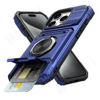 Case For iPhone 16 15 14 13 12 11 Pro Max XS XR 8 7 Plus Magnetic Rotated Ring Kickstand Heavy Duty Drop Protection Wallet Cover For iPhone 12 mėlyna