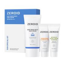 ZEROID Lengvai praplaunamas švelnus apsauginis kremas nuo saulės SPF30+ PA++++ Rinkinys – Švelni UV apsauga ir valiklis Trio