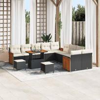 Garden Sofa Set with Cushions 17 pcs Black and Cream Poly Rattan