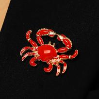 Cute Red Enamel Lobster & Crab Brooches Gold Color Ocean Animal Lapel Pins for Women Fashion Creative Daily Wear Party Jewelry red
