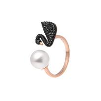 Swarovski ICONIC SWAN Black Swan Elegant Pearl Shape Ring Women's Black 5296471+5296470+5256266 juoda