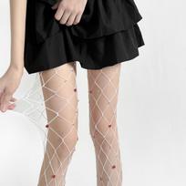 Spring Summer Hollow Out Heart-shaped Sparkling Diamond Stockings Red Heart Diamond Mesh Women Pantyhose Sexy Mesh Long Tights One Size balta