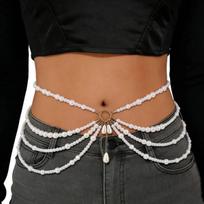 Salircon Elegant Luxury Imitation Pearl Belly Waist Chain for Women Summer Bikini Tassel Body Chain Jewelry Accessories 2026 New