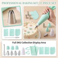 17-Piece Stainless Piping Nozzles and Piping Bags Set, Assorted Shapes for, Frosting and Icing One Size žalia