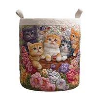 Quilted Laundry Basket w/Handle Boho Fabric Floral Storage Hamper Lightweight Clothes Storage Bucket for Nursery Bedroom
