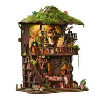 DIY Wooden Forest Tea Book Club Book Nook Miniature Model Kits With Furniture LED Lights Dollhouse for Friends Birthday Gifts