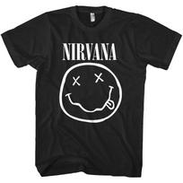 Men's Nirvana White Smile Face Logo Slim Fit T-shirt XX-Large Black 4XL
