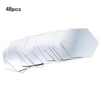 48pcs Mirror Sticker Hexagon 3D Waterproof and Removable Wall Sticker Decal Clean bright tidy Suitable for Living room bedroom (as the picture,XS 46x40x23mm)