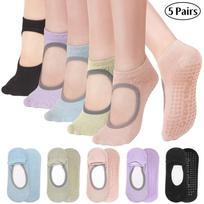 Women's Non-Slip Grip Pilates Yoga Socks, Open Top, 5 Pairs for Barre, Ballet, Barefoot Workout 5 white