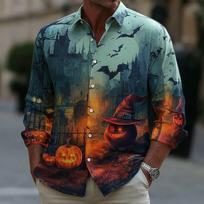 Halloween Theme Men's Pumpkin Bat Halloween Costumes Shirt Button Up Shirt Long Sleeve Shirts Gothic Style Tops Fall Winter S