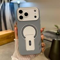 Luxury Fold Stand Holder Magnetic For Magsafe Matte Case for iPhone 17 16 15 14 13 12 11 Pro Max Plus Large Window Bumper Cover iPhone 14 Pro pilka spalva