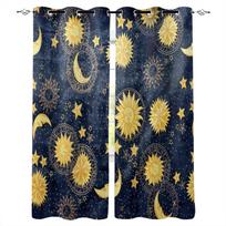 Sun Moon Universe Sky Blackout Curtains For Living Room Window Curtains For Bedroom Kitchen Curtains Drapes Blinds W135 x H60cm beige
