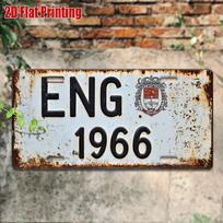 Anglijos futbolo numerio ženklas - ENG 1966 Retro futbolo sienos dekoras, tvirtas aliuminio metalinis ženklas žaidimų kambariui, garažui, barui, fo 15x30cm(5.9x7.8inch)