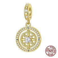 copper Gold Plated Round Compass Sun Zircon Drop Pendant Charm Compatible With Authentic Charm Bead Charms Bracelets Women Do It Yourself Jewellery Gi