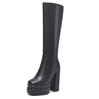 Krazing Pot Cow Leather Autumn Winter Shoes Super High Heels Size 46 Leather Platform Boots Women Keep Warm Thigh High Boots 34 juoda