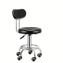 Reguliuojamas sukamasis baro kėdė su atlošu - Šiuolaikinė dirbtinė oda ir chromuotas geležis, Biuro kėdė | Elegantiška moderni kėdė juoda