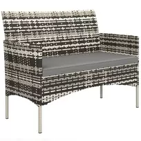 2-vietė rotango lauko sofa su pagalvėlėmis, neslystančiomis kojelėmis, plieniniu rėmu, šviesiai pilka