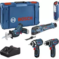 Bosch Power Tools 12V 5-Piece Tool Set GOP + GSR + GDR + GSA + GLI (Blue, 3x Li-Ion 2.0Ah Battery)