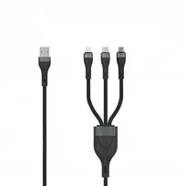 SEEK TOTI USB A į Micro USB / USB-C / Lightning 1,5m Pintas Laidas 2A (Ne MFI) Juodas