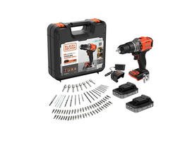 BLACK & DECKER 18V belaidis smūginis gręžtuvas su 2 x 2.0Ah akumuliatoriais, įkrovikliu ir 80 priedų